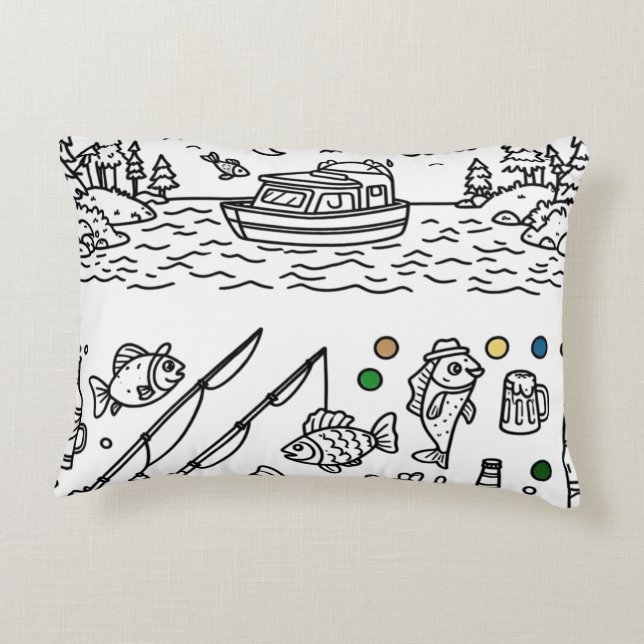 Coussins Décoratifs Fun Fishing Adventure Doodle Art (Dos)