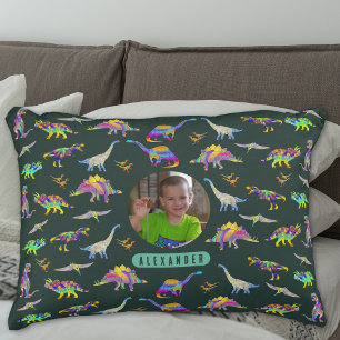 Coussins Décoratifs Garçon personnalisé avec photo et nom de dinosaure