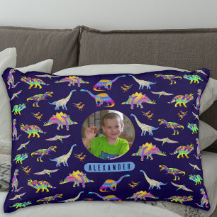 Coussins Décoratifs Garçon personnalisé avec photo et nom de dinosaure
