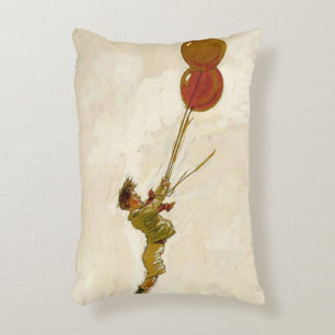 Coussins Décoratifs Garçon vintage avec des ballons rouges à une fête 