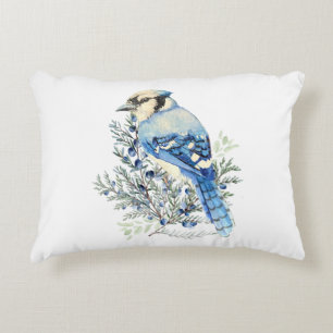 Coussins Décoratifs Geai bleu aquarelle Baies bleues Art de campagne
