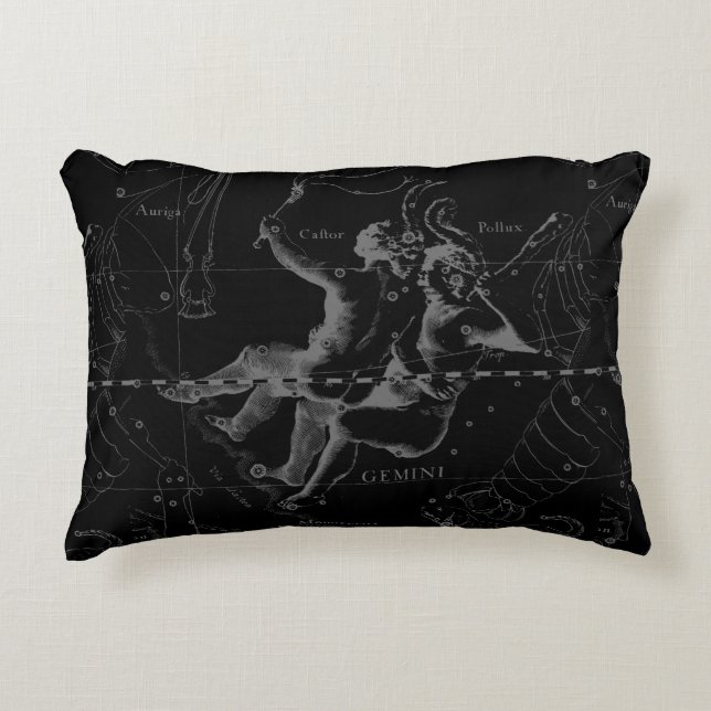 Coussins Décoratifs Gemini Constellation Hevelius 1690 sur Noir (Devant)
