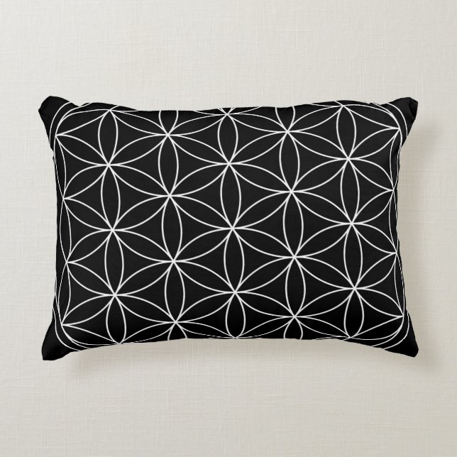 Coussins Décoratifs Géométrie sacrée : Fleur de vie Noir & Blanc (Devant)