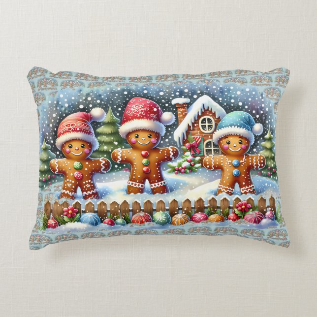 Coussins Décoratifs Gingerbread Family Snowy Christmas Scene (Devant)