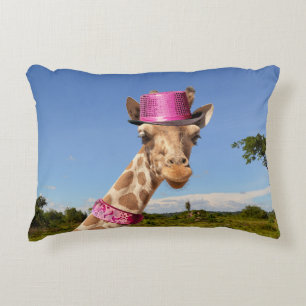 Coussins Décoratifs Giraffe en casquette rose étincelant