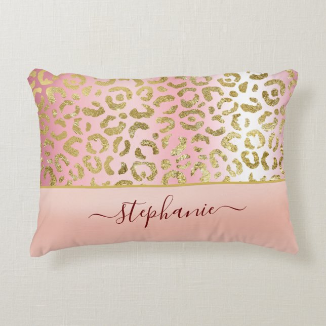Coussins Décoratifs Glam Pink Ombre Gold Leopard Motif personnalisé (Devant)