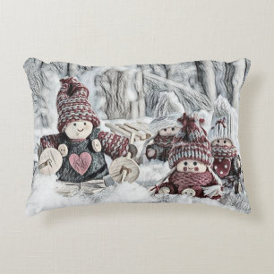 Coussins Décoratifs Gnomes vintages dans le dessin de neige