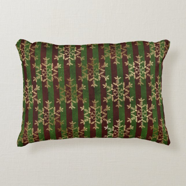 Coussins Décoratifs Golden Snowflake Red Green Stripe Christmas (Devant)