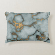 Golden Vein Marble Ocean Mist Throw Pillows