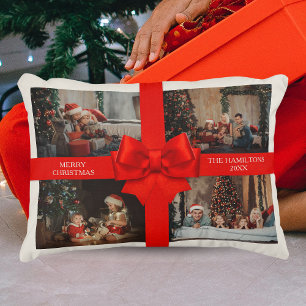 Coussins Décoratifs Grand ruban rouge Noël personnalisé 4 photos décor