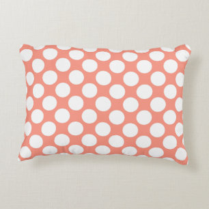 Coussins Décoratifs Grands points rétro - blanc et corail rose
