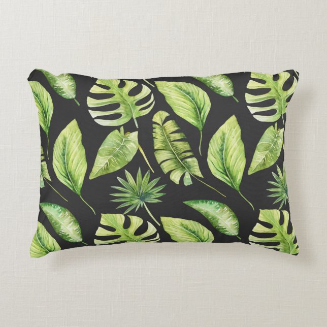 Coussins Décoratifs Green Tropical Feuille Motif Botanique Noir (Devant)