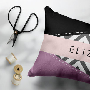 Coussins Décoratifs Grey Zigzag, Grey Chevron, Purple, Votre Nom