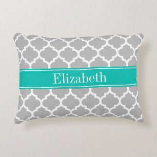 Coussins Décoratifs Gris Blanc Marocain #5 Turquoise Initiale Monogram