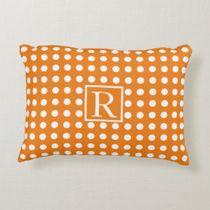 Coussins Décoratifs Gros Pois blancs Orange Monogramme Initiales Cool