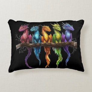 Coussins Décoratifs Groupe Arc-en-ciel de bébés dragons sur fond noir