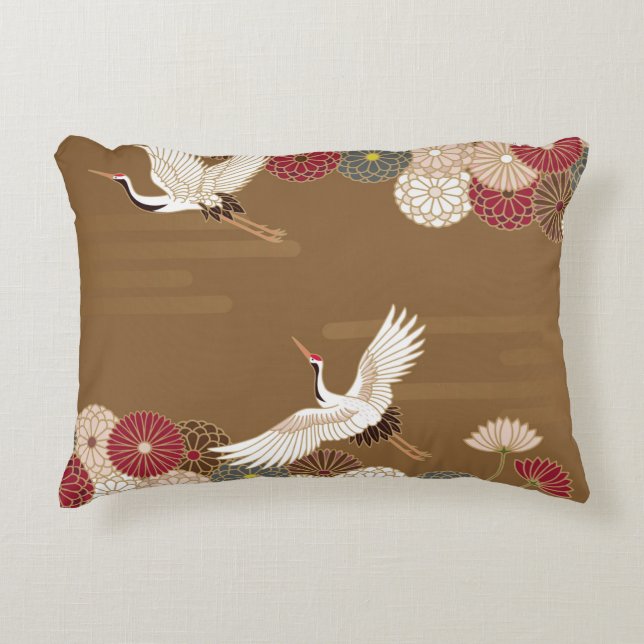 Coussins Décoratifs Grues et chrysanthèmes japonais traditionnel pat (Devant)