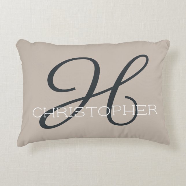 Coussins Décoratifs H Nom personnalisé initial Taupe Tan Neutre (Devant)