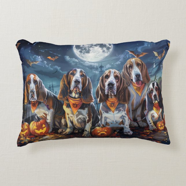 Coussins Décoratifs Halloween Basset Hound Éffrayant (Devant)