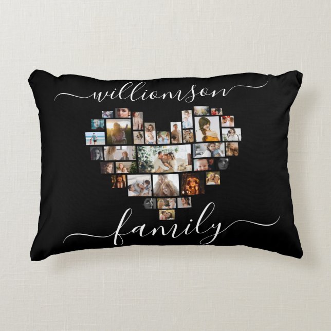 Coussins Décoratifs Heart Shaped Photo Collage Family Script (Devant)