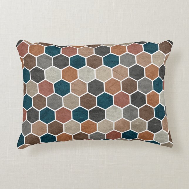 Coussins Décoratifs Hexagonal Textile Motif Bleu Brown Gris (Devant)