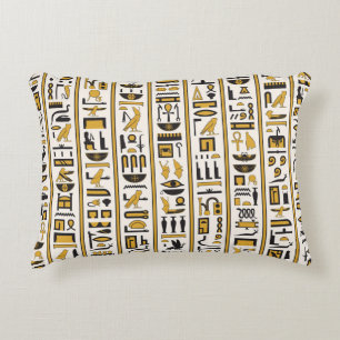 Coussins Décoratifs Hiéroglyphes égyptiens : Jaune-Noir Sans Seamless.