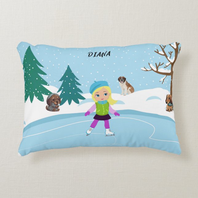 Coussins Décoratifs Hiver Patinage sur glace scène personnalisée (Devant)