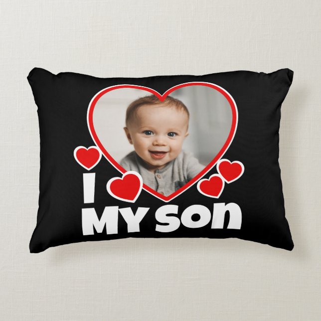 Coussins Décoratifs I Heart My Son Photo Personnalisée (Devant)