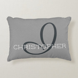 Coussins Décoratifs I Nom personnalisé initial Noir Blanc Gris