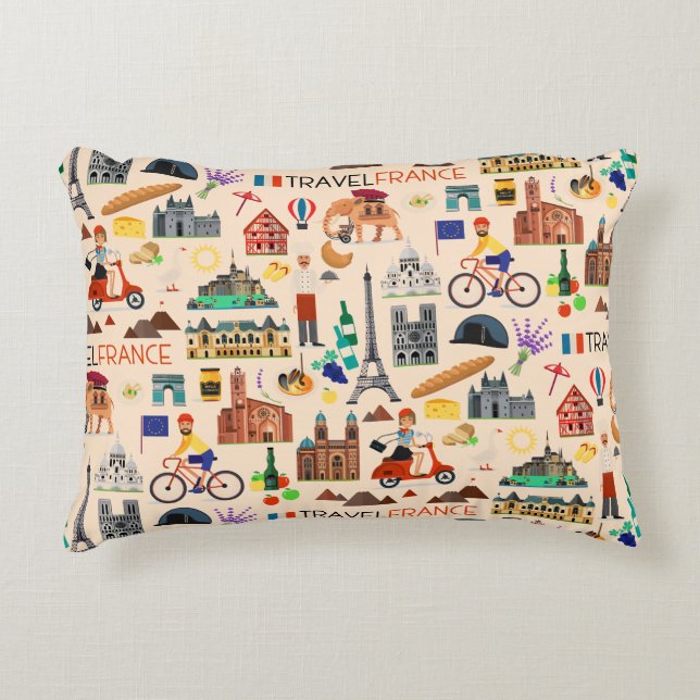 Coussins Décoratifs Icônes de voyage France Design (Devant)