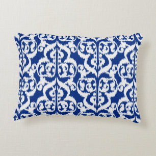 Coussins Décoratifs Ikat damas mauresque - bleu cobalt et blanc
