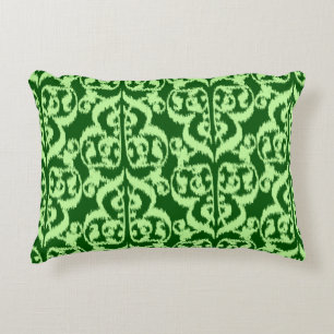 Coussins Décoratifs Ikat Damassé Mauresque - vert pin et menthe clair