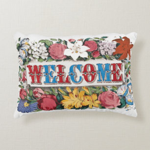 Coussins Décoratifs Illustration vintage BIENVENUE avec des fleurs