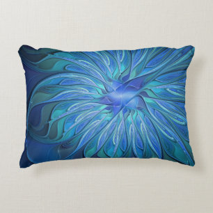 Coussins Décoratifs Imaginaire Fleur Bleue Motif, Art Fractal Abstrait