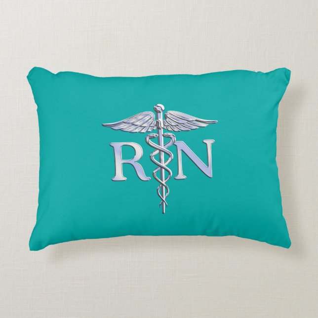 Coussins Décoratifs Infirmière autorisée RN Caduceus sur Turquoise (Devant)