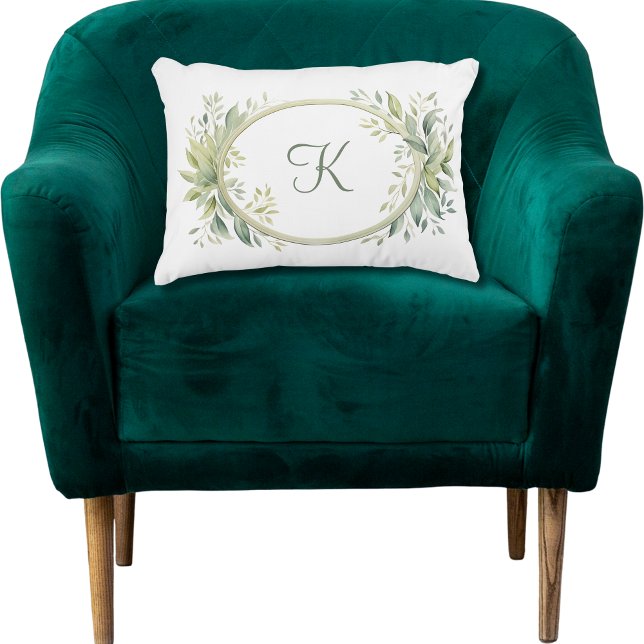 Coussins Décoratifs Initiales de monogramme Eucalyptus Verdure  (Monogram Eucalyptus Greenery  accent chair sofa bedroom pillow. Wedding gift, Bridal shower gift)