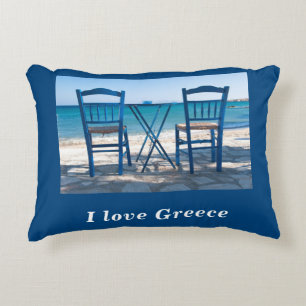 Coussins Décoratifs J'aime Grèce taverna photo bleu et blanc