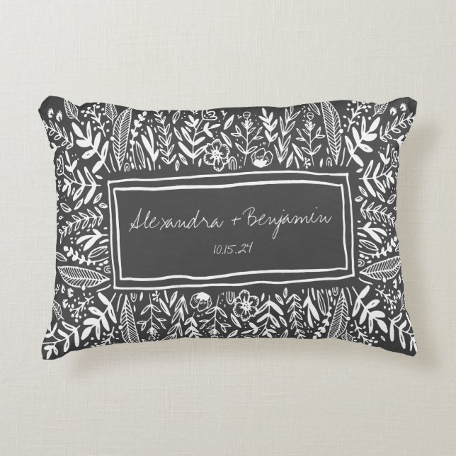 Coussins Décoratifs Jardin Floral en Bordure noire Mariage personnalis (Devant)