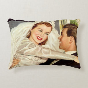 Coussins Décoratifs Jeunes mariés de mariage vintage, heureuse mariée 