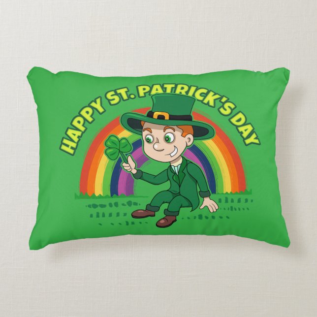 Coussins Décoratifs Joli dessin animé leprechaun avec shamrock et arc- (Devant)