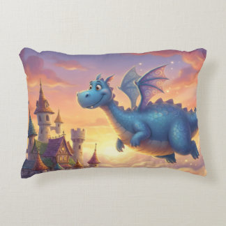 Coussins Décoratifs Joli dragon bleu volant au-dessus d'un château