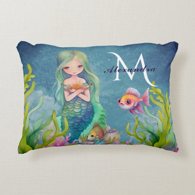 Coussins Décoratifs Joli monogramme de nom Sirène (Devant)