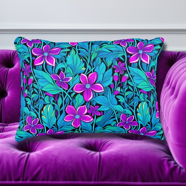Coussins Décoratifs Joli violet et Turquoise bleu floral (Créateur téléchargé)