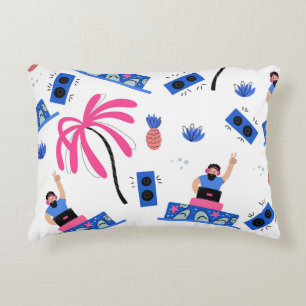 Coussins Décoratifs Joyeux DJ, motif de plage tropical.
