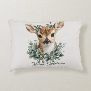 Coussins Décoratifs Joyeux Noël au bébé cerf mignon - Faon à l'aquarel