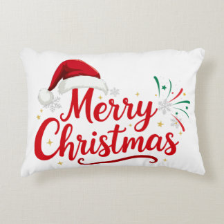 Coussins Décoratifs Joyeux Noël Typographie avec chapeau de Père Noël 