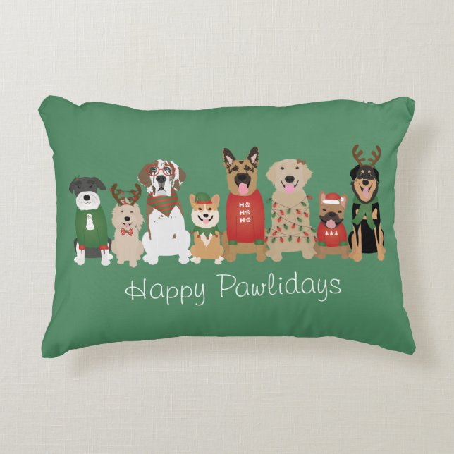 Coussins Décoratifs Joyeux Pawlidays Chiens Red Green (Devant)