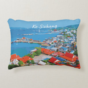 Coussins Décoratifs Ko Sichang, Thaïlande - Vue animée sur le port