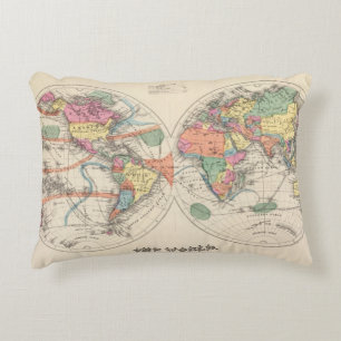 Coussins Décoratifs La carte d'atlas du monde avec des courants et des