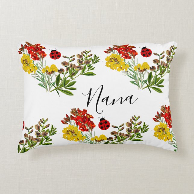 Coussins Décoratifs Ladybug Floral Personnalisé Grand-mère Nana (Devant)